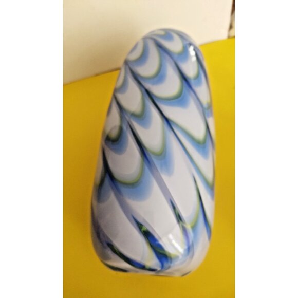 Eastern Art Blue & White  Glass Swirl Studio Hand Blown Large Vase 13" x 6" - Picture 7 of 10